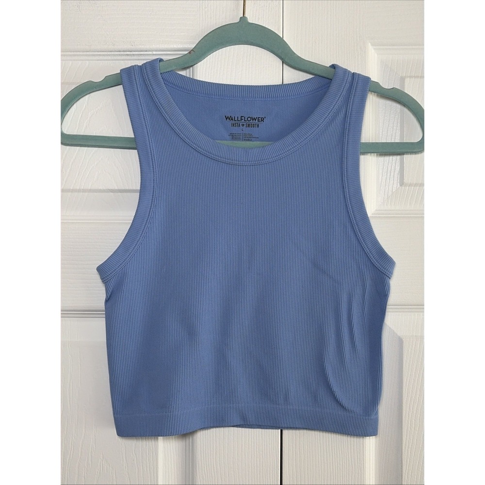 Wallflower Insta Smooth Crop Tank Womens Size L Blue Ribbed Stretch Athleisure